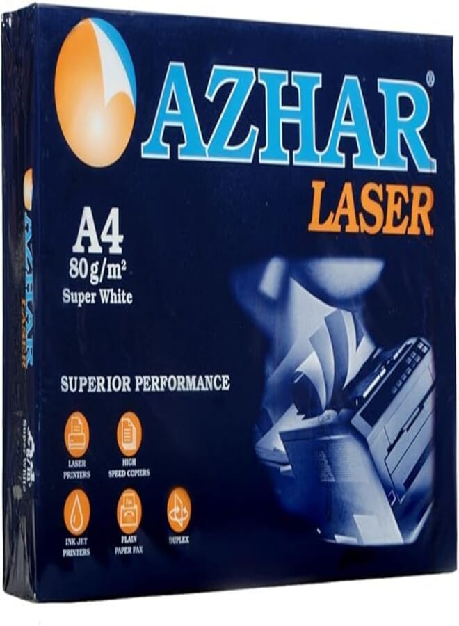 AZHAR Laser White Copy Paper 80gm A4 Cartoon Of 5 Packs - Multicolor